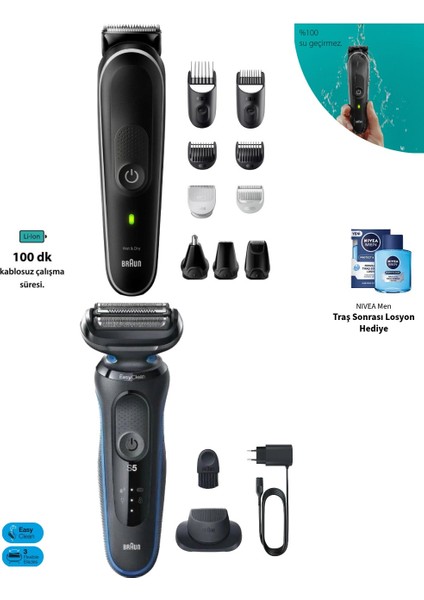 Hepsi Bir Arada Şekillendirme Seti, 10’u 1 Arada Erkek Bakım Kiti+Taşıma Çantası