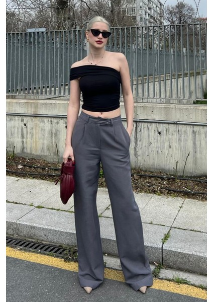 Antrasit Kemerli Bol Paça Pantolon MG1992 modelleri