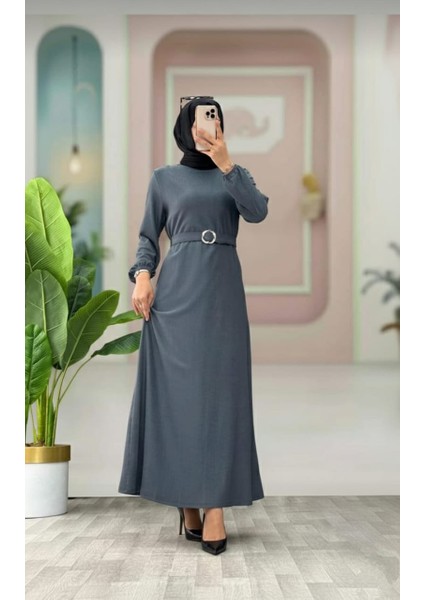 Kemer Detaylı Lastik Kollu Uzun Tesettür Elbise fırsatları