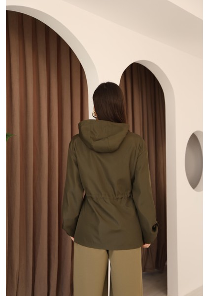 Kadın Haki Kapüşonlu Katlama Kol Detaylı Trençkot indirimleri