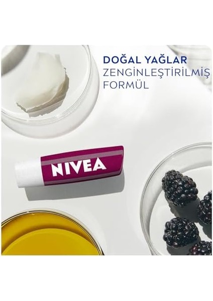 Nıvea Böğürtlen Dudak Bakım Kremi 4.8 Gr, 24 Saat Nemlendirme,böğürtlen Kokusu,ışıltılı Renk,mineral Yağı Içermez