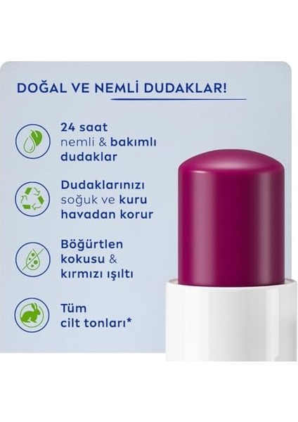 Nıvea Böğürtlen Dudak Bakım Kremi 4.8 Gr, 24 Saat Nemlendirme,böğürtlen Kokusu,ışıltılı Renk,mineral Yağı Içermez modelleri