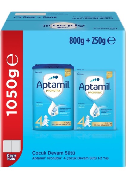 Nutrıcıa Aptamil Pronutra 800GR+250GR Toplam: 1050GR Devam Sütü No:4 (1 Yaş ve Üzeri) Avantaj Pk