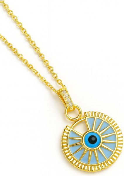 Mavi Zeminli Nazar Göz Madalyon Çelik Kolye fiyatları