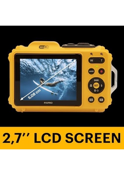 Pıxpro Wpz2 15M Su Geçirmez Fotoğraf Makinesi - 2 Lityum Pil + 16GB Sd Kart - 16MP, 4x Optik Zoom, 1080P Full Hd Video (Sarı) modelleri