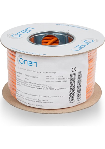 Kablo 50M Cat6 Utp Ethernet Ağ Kablosu Lszh 23 Awg (Turuncu)