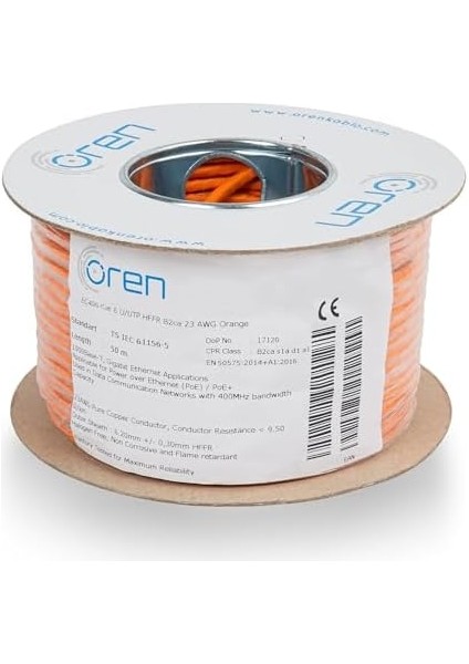 Kablo 50M Cat6 Utp Ethernet Ağ Kablosu Lszh 23 Awg (Turuncu) fiyatları