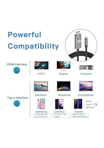 Hc-01 Type-C To 4K Ultra Full Hd HDMI Usb-C Tak Çalıştır Görüntü Aktarım Kablosu-1.8m fiyatları