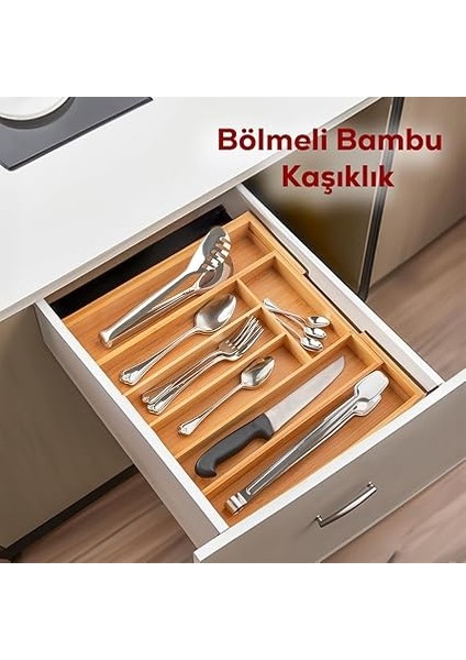 M9263-55 Ölçü Ayarlı 5-7 Bölmeli Bambu Kaşıklık - Çekmece Içi Tezgah Üstü Kaşıklık Organizer fiyatları