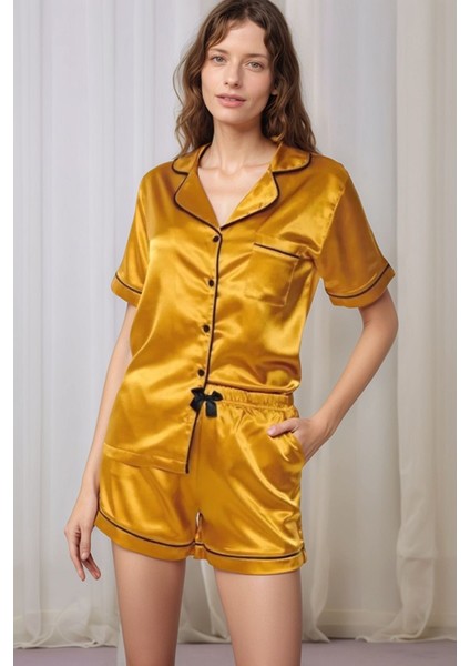 Kadın Saten Altın Biyeli Şortlu Takım FW9AK1A7KL modelleri