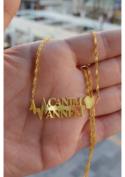 925 Ayar Gümüş 24 Ayar Altın Kaplama Canım Annem Kolye