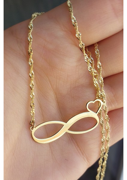925 Ayar Gümüş 24 Ayar Altın Kaplama Kalpli Sonsuzluk Kolye