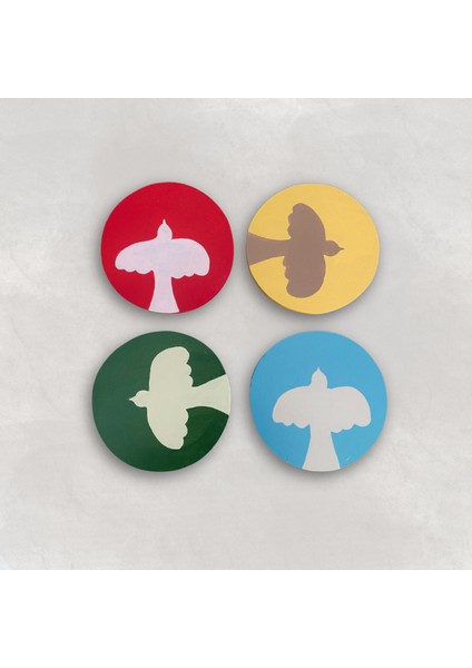 Ahşap Bardak Altlığı Seti Kuş Desenli 4 Adet