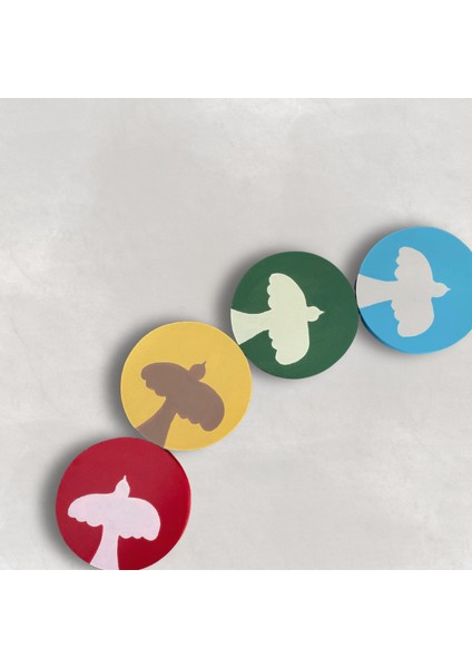 Ahşap Bardak Altlığı Seti Kuş Desenli 4 Adet fiyatları