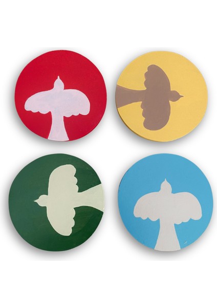 Ahşap Bardak Altlığı Seti Kuş Desenli 4 Adet modelleri