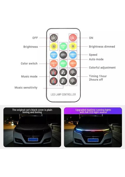 Drl Ön Kaput Gündüz Ledi App ve Kumanda Kontrol 1.5 Metre Rgb LED Şerit Golf 8 Dizayn modelleri
