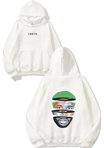 Frank Ocean Tasarım Baskılı Oversize Beyaz Kapüşonlu Sweatshirt