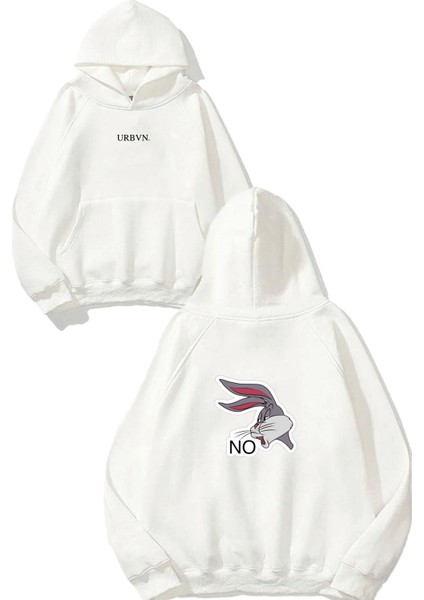 No 1 Tasarım Baskılı Oversize Beyaz Kapüşonlu Sweatshirt