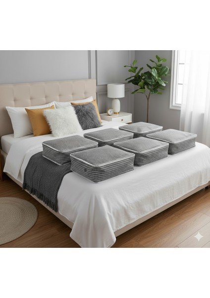 6'lı Kaz Ayağı Büyük Baza Altı & Çekyat Tipi Tela Hurç 65X45X22 cm – Fermuarlı Saklama ve Düzenleme Hurcu fiyatları