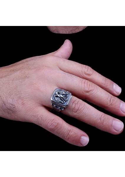 925 Ayar Gümüş Çift Başlı Kartal Motifli Erkek Yüzük fiyatları