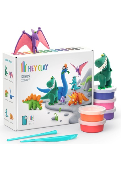 Clay Dinozorlar Seti - Çocuklar Için Hava ile Kuruyan ve Şekil Alan Kil - 15 Kutu Kil Seti ve Şekillendirme Aletleri - 5-7 Yaş Çocuklar Için Dinozor Oyuncakları