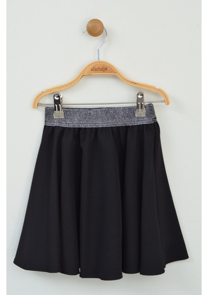 23 Nisan Özel Beli Simli Lastikli Volanlı Siyah Etek (5-14 Yaş)