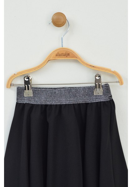 23 Nisan Özel Beli Simli Lastikli Volanlı Siyah Etek (5-14 Yaş) fiyatları