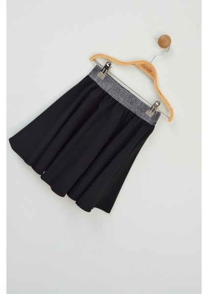 23 Nisan Özel Beli Simli Lastikli Volanlı Siyah Etek (5-14 Yaş)