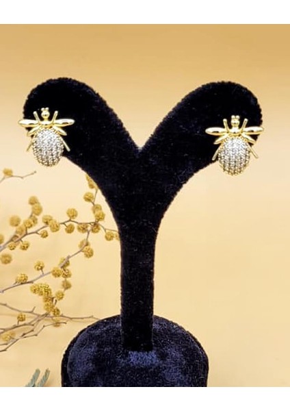 Minimal Işıltılı Arı Küpe Gold Renk