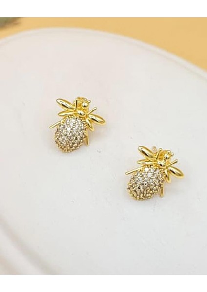 Minimal Işıltılı Arı Küpe Gold Renk modelleri