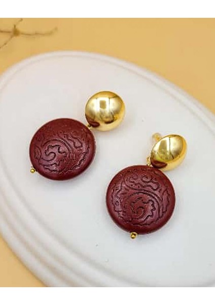 Gold Uçlu Ahşap Disk Küpe-2