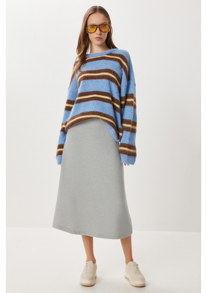 Yüksek Bel Kloş Yumoş Etek LUB0320 Gri Melanj modelleri