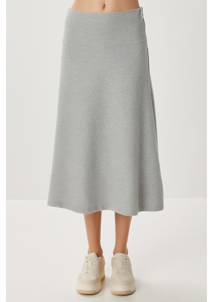 Yüksek Bel Kloş Yumoş Etek LUB0320 Gri Melanj fırsatları