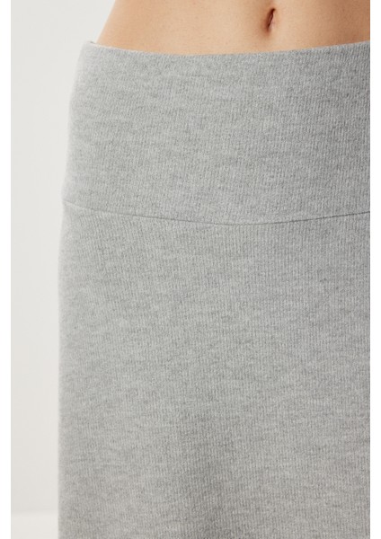 Yüksek Bel Kloş Yumoş Etek LUB0320 Gri Melanj indirimleri
