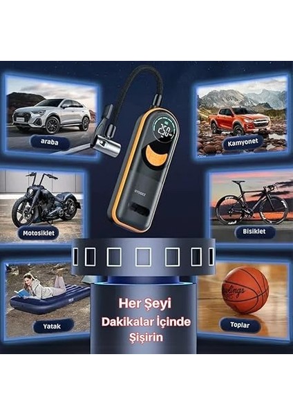 Taşınabilir Kablosuz Şarjlı Ince Araba Hava Kompresörü LED Işıklı Oto Araç Lastik Top Şişirme Pompası fiyatları