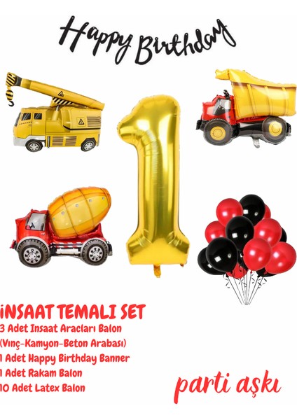 Inşaat Arabaları Makinaları Temalı 6'li Balon Seti&erkek Çocuk,bebek Doğum Günü Partisi Balonu