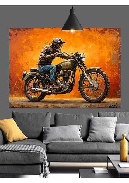 Motosiklet Süren Deri Ceketli Iskelet Dekoratif Kanvas - Mdf Ahşap Tablo
