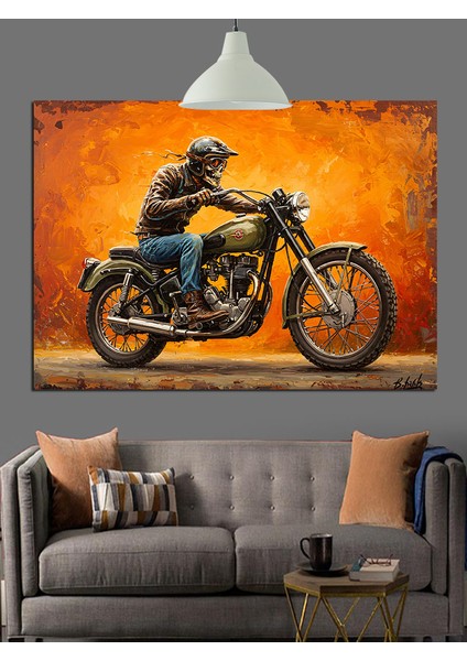 Motosiklet Süren Deri Ceketli Iskelet Dekoratif Kanvas - Mdf Ahşap Tablo fiyatları