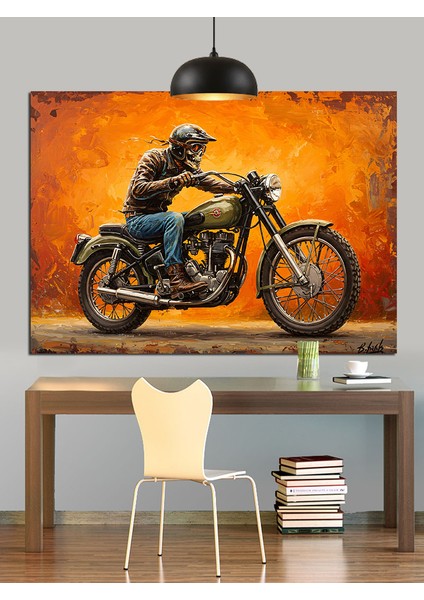 Motosiklet Süren Deri Ceketli Iskelet Dekoratif Kanvas - Mdf Ahşap Tablo modelleri