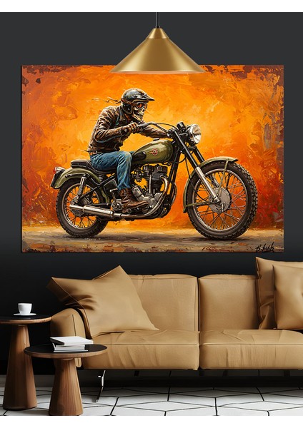 Motosiklet Süren Deri Ceketli Iskelet Dekoratif Kanvas - Mdf Ahşap Tablo indirimleri