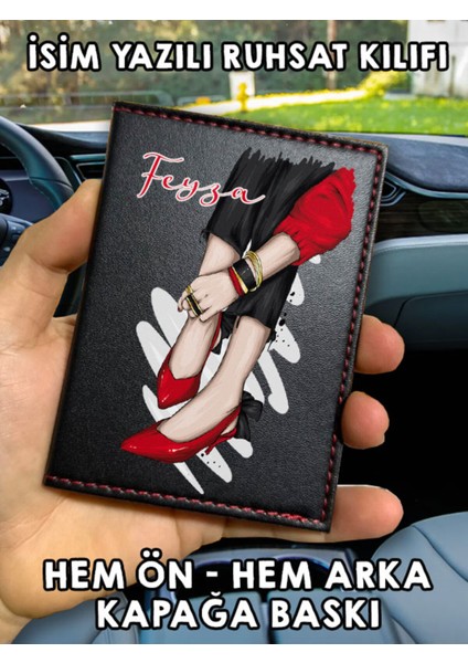 Sosyete Ön Arka Baskılı Oto Araç Ruhsat Kabı Kartlık Deri Isim Yazılı Kişiye Özel Cüzdan