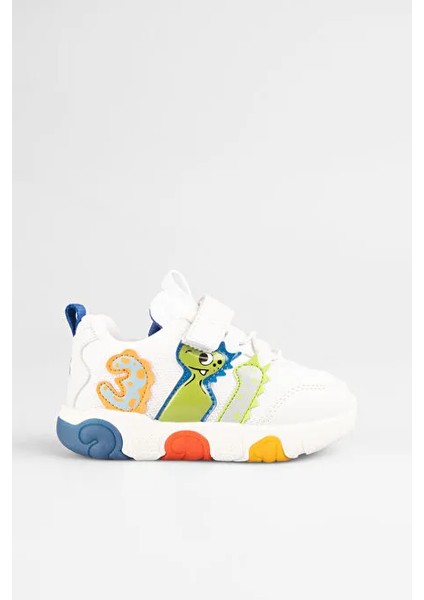 Number Işıklı Phkon Hafif Taban Cırtlı Çocuk Spor Ayakkabı Beyaz Yeşil