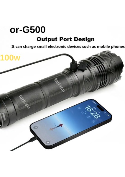 Gold Orion OR-G500 100W Süper Parlak LED El Feneri – 1000 Metre Menzilli, 4*181350 Lityum Pil, Zoom Özellikli, Şarj Edilebilir, Su Geçirmez Metal Gövde