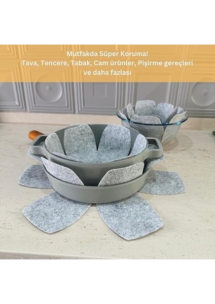 12'li Set Tava Tencere Koruyucu ve Düzenleyici Keçesi (Gri) fiyatları