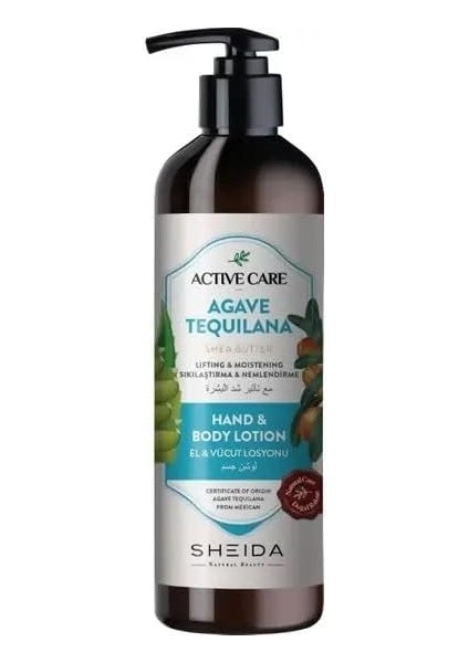 Sheida Active Care Sıkılaştırıcı ve Nemlendirici El ve Vücut Losyonu Agave Tequilana ve Shea Butter 500ML