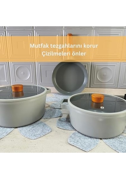 12'li Set Tava Tencere Koruyucu ve Düzenleyici Keçesi (Gri) modelleri