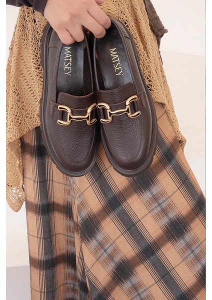 TERESA İTHAL TOKA DETAYLI HAKİKİ DERİ LEOFER KADIN GÜNLÜK AYAKKABI KAHVE fiyatları