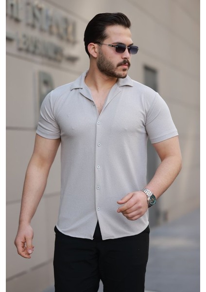 Erkek Kısa Kollu Örme Kumaş Pamuklu Gömlek