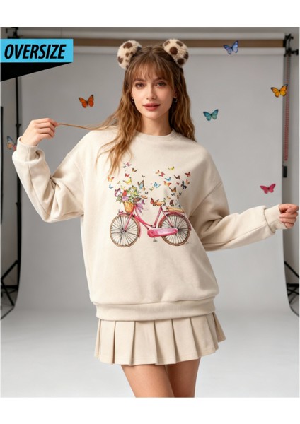 Butterfly Ride Oversize Sweatshirt Bej