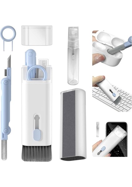 7'si 1 Arada Elektronik Temizleme Kiti, Klavye, Kulaklık, Kamera, Telefon Temizleyici, Çok Fonksiyonlu Temizleme Kalemi, Silikon Uçlu